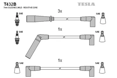Produktbild von TESLA T432B Zündkabelsatz Zündleitungssatz für JEEP CHEROKEE (XJ) WRANGLER II (TJ) WRANGLER I (YJ, SJ)