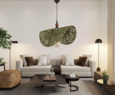 Produktbild von Opviq, Elegante Pendelleuchte mit Metallkörper, Jute-Kappe, E27, 55 cm - 100% CE