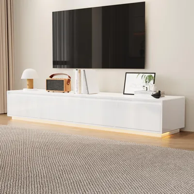 Produktbild von TV-Lowboard Weiß Hochglanz 180x40x30cm, 4 Schubladen, 3-farbige LED-Beleuchtung mit Fernbedienung, Fernsehkommode aus MDF für Wohnzimmer