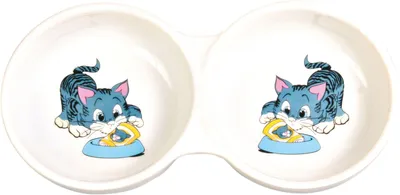 Produktbild von TRIXIE Doppelnapf, Comic-Katze mit Napf, Keramik, 2 x 0,15 l / Ø 11 cm / 23 x 3 x 11 cm, we