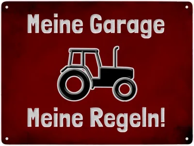 Produktbild von Meine Garage Meine Regeln! Metallschild XXL in 28x38 cm mit Traktor und rotem