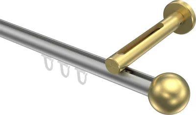 Produktbild von Interdeco Innenlaufstange / Gardinenstange mit Innenlauf Silbergrau / Messing-Optik, Typ Siteno Luino (Kugel), 20 mm Ø 1-läufig, 200 cm