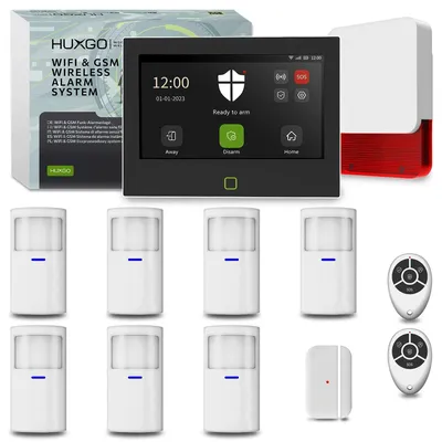 Produktbild von HUXGO Alarmanlage WLAN GSM 4G HXA700 mit Sirene 7x PIR 1x Türkontakt