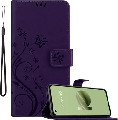 Produktbild von Cadorabo Hülle für Asus Zenfone 10 Hülle in FLORAL DUNKEL LILA Schutzhülle im Blumen Design mit Magnetverschluss, Standfunktion und Kartenfächern Book Case Cover