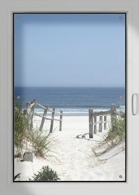Produktbild von Wallario Lichtschutzbild, Dekorativer Sichtschutz Sonnenschutz 76 x 115 cm mit Motiv: Blick auf Strand - Verdunklung ohne Bohren