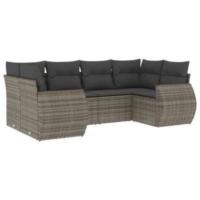Produktbild von Garten-Sofagarnitur 6-tlg., modular, Grau, aus Poly Rattan & Stahl, mit Stauraum, wasserabweisendem Beutel & waschbaren Kissen, UV-beständig