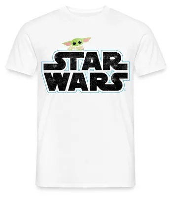 Produktbild von Star Wars: Mandalorian Schriftzug Mit Grogu Männer T-Shirt, 4XL, Weiß