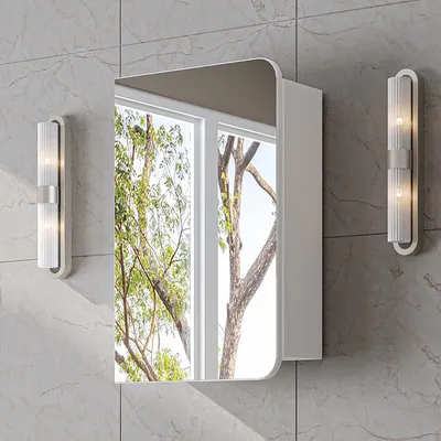 Image de Skye Decor, Armoire de salle de bain de haute qualité avec miroir, blanche, 45 cm | 100% mélaminé, système de fermeture douce