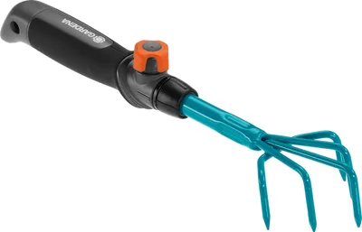 Produktbild von Gardena Combisystem Grubber 8923, Qualitätsstahl, duroplast-beschichtet, ergonomischer abnehmbarer Griff für Combisystem Stiele, Blau, Orange, Schwarz, Breite: 70 mm, Länge: 33,0 cm, Gewicht: 0,3 kg. Komfortables Arbeiten ohne Bücken.