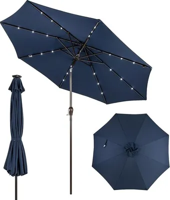Produktbild von KOMFOTTEU Sonnenschirm 300 cm mit LED, Gartenschirm knickbar, Terrassenschirm mit Kurbel & 8 Rippen & Sonnenschutz, Marktschirm Ampelschirm für Garten, Balkon