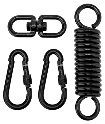 Produktbild von 4 Stück Schwingfeder für Hängesessel Schwarz 220kg, Stahlfeder Set mit Karabinerhaken und 360° Drehwirbel