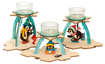 Produktbild von Drechslerei Kuhnert - Bastelset Teelichthalter 3 Pinguine - 10226