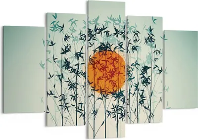 Produktbild von Bild auf Leinwand - Leinwandbild - 5 Teile - Westen Sonne Gras - 150x100cm - Wand Bild - Wanddeko - Wandbilder - Leinwanddruck - Bilder - Wanddekoration - Leinwand bilder - Wandbild - EA150x100-5104