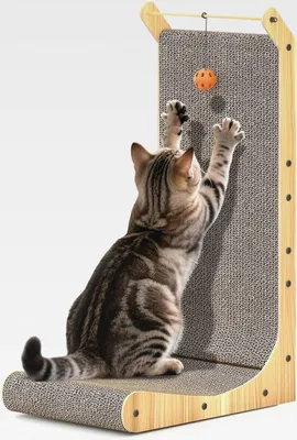 Produktbild von Katzenkratzer L-förmiges Katzenkratzbrett 68 cm hoch vertikaler Kratzbaum mit Ball Spielzeug Möbelschutz für Innenkatzen Karton 68 cm