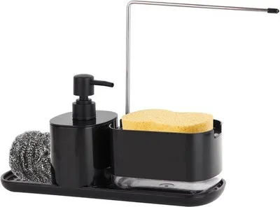 Image de Rangement de cuisine, distributeur de savon 3 en 1, rangement noir
