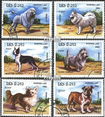 Produktbild von Briefmarken Laos 1982 Mi 573-578 (kompl.Ausgabe) gestempelt Hunde