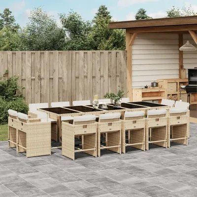 Immagine prodotto di Maison Exclusive - Set da Pranzo da Giardino 15 pz con Cuscini Beige in Polyrattan