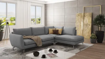Produktbild von S-STYLE MÖBEL - Modernes Ecksofa Frema mit Silber Metall Füßen aus Grau Luxusmicrofaser  - Ottomane rechts, B/T/H: 277 cm/ 200 cm/ 87 cm