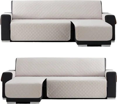 Produktbild von BESTCOVERS Ecksofa Zweiseitig  Spain Alcantara Touch Ecksofaschutz Sofaschoner Ecksofabezug Ecksofa mit Ottomane Sofaschonbezug Ecksofa Überwurf Ecksofa Überdecke (Creme, 200 cm)