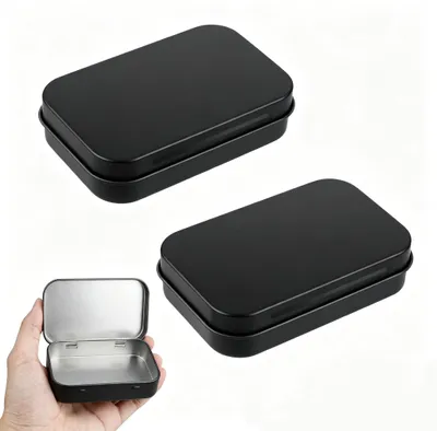 2 Metallboxen mit Deckel, 95x60x20 mm, schwarz