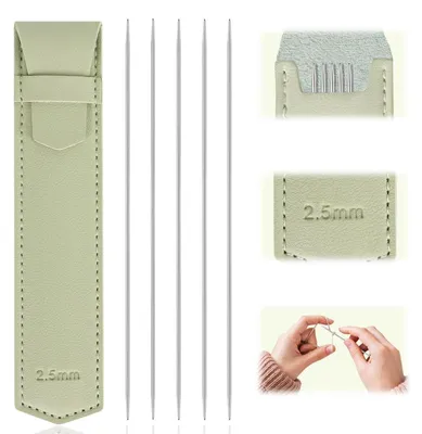 Produktbild von Stricknadeln Set 5 Stück Edelstahl Doppelspitz 2,5 mm 15 cm mit Aufbewahrungstasche Grün