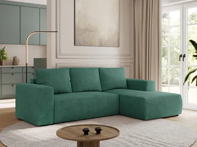 Produktbild von MKS MEBLE Sofa mit Schlaffunktion - Ecksofa mit Schlaffunktion und Bettkasten - Sofa 3 Sitzer - Schlafsofa - Couch - Schlafsofa mit Bettkasten - Trentino L - Grün Stukture - Rechts