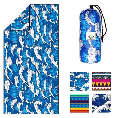 Produktbild von Mikrofaser-Strandtuch mit Tragetasche, sanddicht, schnell trocknend, 160x80 cm, Blau
