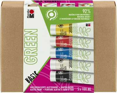 Produktbild von Marabu Green Wasserbasierte Alkydfarbe Basic-Set 5 x 100 ml Tube