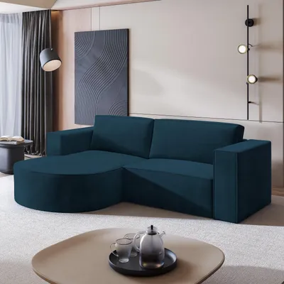 Produktbild von Masseno Ecksofa SORELA M L-S mit Schlaffunktion L-Form, Sofa mit Bettkasten, Wohnzimmersofa, Couch, Soffa, Bettsofa, Couchgarnitur- Blau, MONOLITH 77