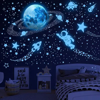 Immagine prodotto di Set di adesivi luminosi, 531 pezzi, con stelle e pianeti, ideali per la decorazione di camerette per bambini