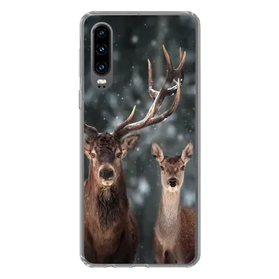 Produktbild von MuchoWow® Handyhülle Schutzhülle Hülle für Huawei P30 Hirsche - Tiere - Winter - Geweih - Schnee - Natur Silikon Softcase Handy Hülle - Kartenbesitzer
