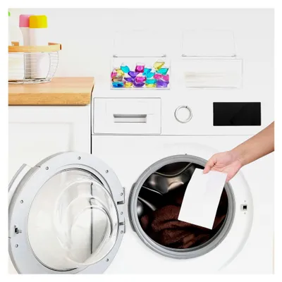 Produktbild von Acryl Aufbewahrungsbox für Trocknertücher - Transparente Box mit Deckel für Reinigungsmittel, Wäscheklammern, Trocknerbälle, Waschmittel Pods - Rechteckig, Fassungsvermögen 1,8 L