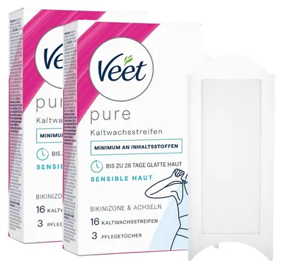Produktbild von Veet Kaltwachsstreifen Bikini & Achseln sensible Haut 2 x 16 Stück
