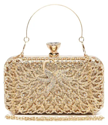 Imagen del producto de Bolsos de noche para mujer con estructura rígida, bolsos de fiesta adornados con cuentas, accesorios para mujer con cadena dorada