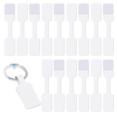 Produktbild von 500 Stück Schmuck Preisschilder Aufkleber Anhänger Etiketten Kraftpapier Etiketten Preisetiketten 6 x 1,2 cm Selbstklebend Preisaufkleber Blanko Schmucketiketten für Halskette Ring Display (Weiß)