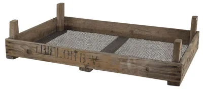 Produktbild von Altes Trockensieb mit Aufdruck des Erzeugernamens, ideal zum Trocknen von Nüssen, Pilzen oder Kräutern, 75x51x19cm