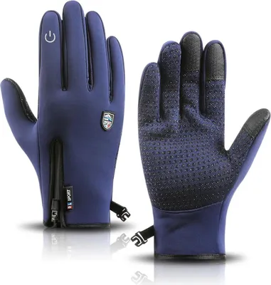Produktbild von Touchscreen Handschuhe Herren Damen Winter Thermo Wasserdicht Fahrradhandschuhe Skihandschuhe, Blau, L