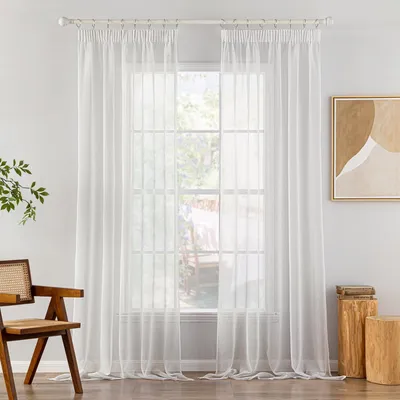 Obrázok produktu pre Priehľadné závesy s volánovým páskom, vhodné do obývačky alebo spálne, rozmer 140x225 cm, sada 2 kusov