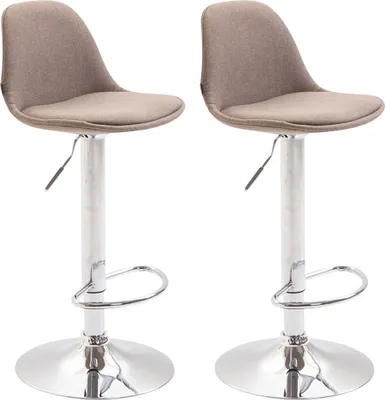 Produktbild von TPFLiving 2er Set Barhocker Kilian Gestell Metall in Chromoptik Stoff Taupe