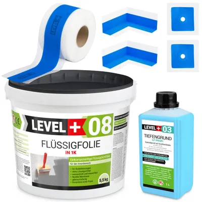 Produktbild von Dichtset Bad Dusche Flüssigfolie 5,5kg Tiefengrund Innenecke Dichtband HQ SET301