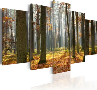 Image de Tableaux muraux représentant une forêt, un paysage d'automne, avec des arbres, dimensions 200x100 cm, ensemble de 5 pièces – Décoration murale pour chambre, tableaux sur toile, tableaux pour salon, impressions sur toile, référence 030212-43