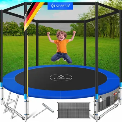 Immagine prodotto di KESSER® - Trampolino  |  Rheinland GS | Set completo con rete di sicurezza, scaletta,  copertura per il bordo, tasca laterale e accessori | Trampolino per bambini e da giardino, portata massima 150 kg