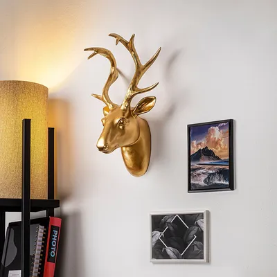 Obrázek produktu pro Wallity, Busta jelena - 1, dekorace na zeď, zlatá, polyester, 26 x 38 x 17 cm