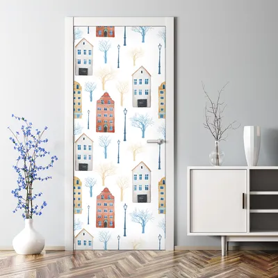 Produktbild von Dekorative Türtapete selbstklebend Klebefolie Türposter Türaufkleber Gebäude weiß 85 x 200 cm