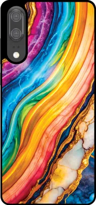 Produktbild von Smartphonica Telefon Fall geeignet für Huawei P20 mit Regenbogen Gold Marmor Print - TPU Backcover Fall Regenbogen Gold Marmor Design