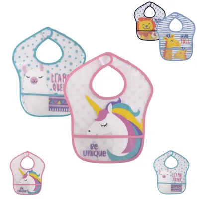Immagine prodotto di Set di 2 bavaglini Baby Care, tasca di raccolta, autoavvolgenti, impermeabili, rosa