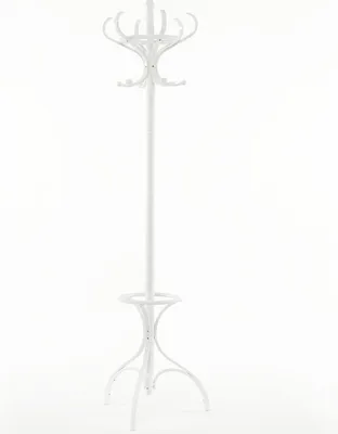 Image de COSTWAY Portemanteau en bois, porte-manteaux avec 12 crochets et porte-parapluies, penderie, portemanteau sur pied, portemanteau sur pied 182 x 47,5 cm, blanc
