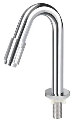 Produktbild von Differnz Kaltwasserhahn Gebogen - Handwaschbeckenarmatur für das Badezimmer - Modernes Design - Hoher Auslauf - Aus Messing gefertigt - Farbe Chrom - Höhe 19 cm - Ohne Anschlussschlauch