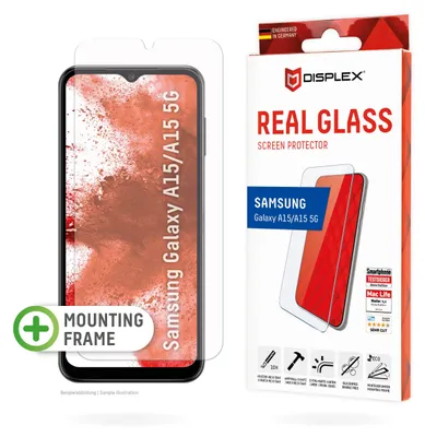 Produktbild von Displex Panzerglas (10H, 2D) für Samsung A15/A15 5G, Eco-Montagerahmen, kratzer-resistent, Samsung, A15/A15 5G, Trockene Anwendung, Staubresistent, Schlagfest, Kratzresistent, Schockresistent, Transparent, 1 Stück(e)
