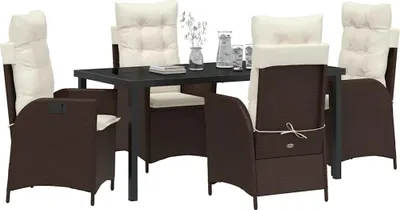 Obrázok produktu pre vidaXL Záhradný jedálenský set s vankúšmi 5 ks hnedý polyratan